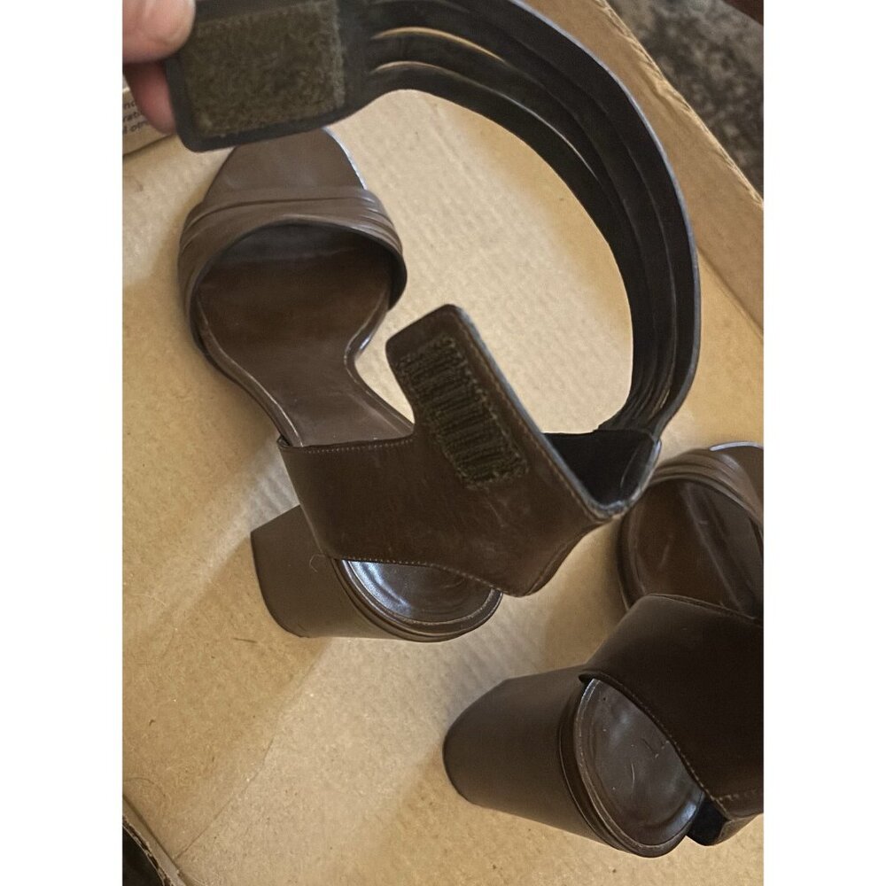 Vince Genna Leather Double Strap Sandals Dark Brown Size 11M High Heels - Picture 3 of 7
